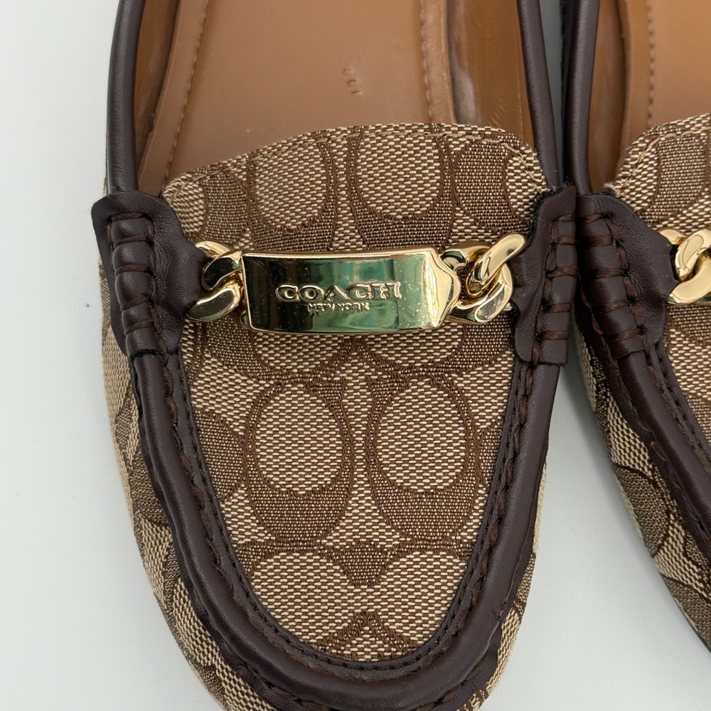Coach Olive Signature Monogram Loafers Brown Canvas Gold Hardware Size 8.5B - Picture 2 of 8